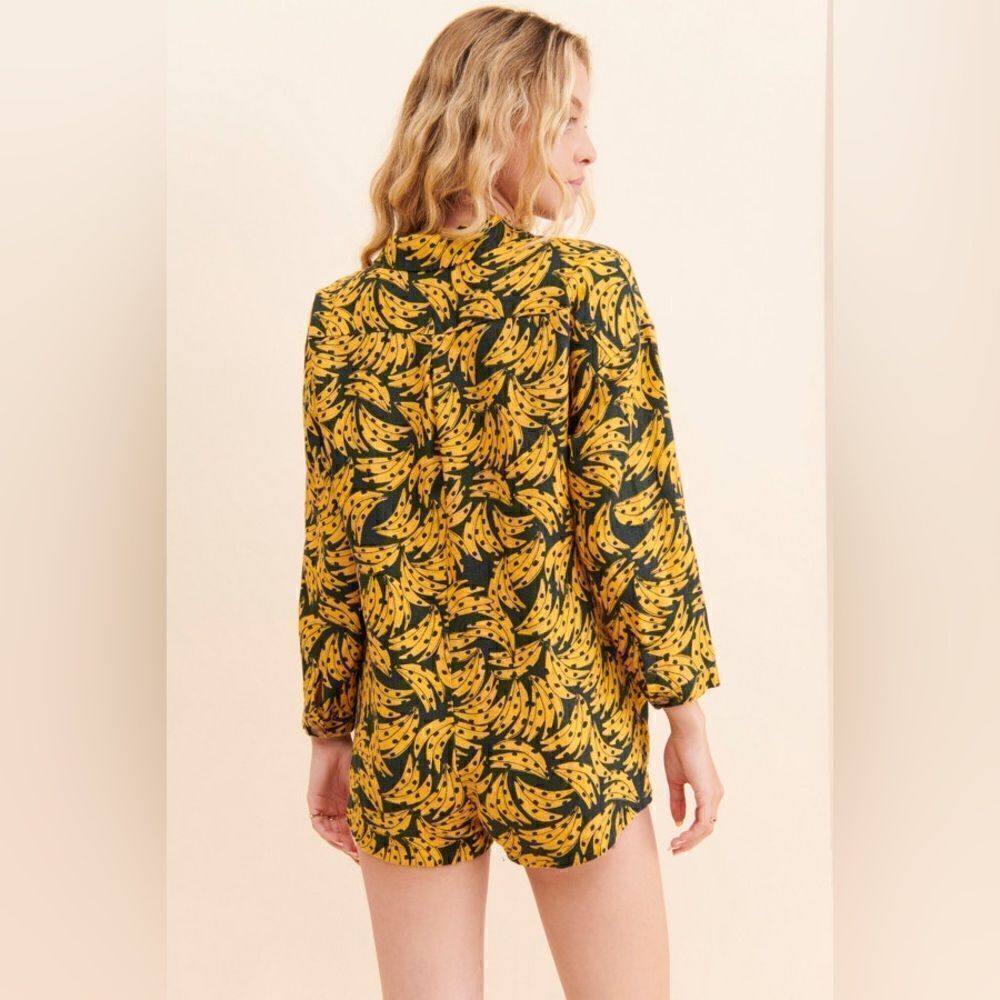 Farm Rio Linen Yellow Black Romper Spotted Bananas Size M - Picture 4 of 10